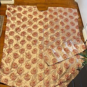 Elegant Cream and Red Patterned Dress